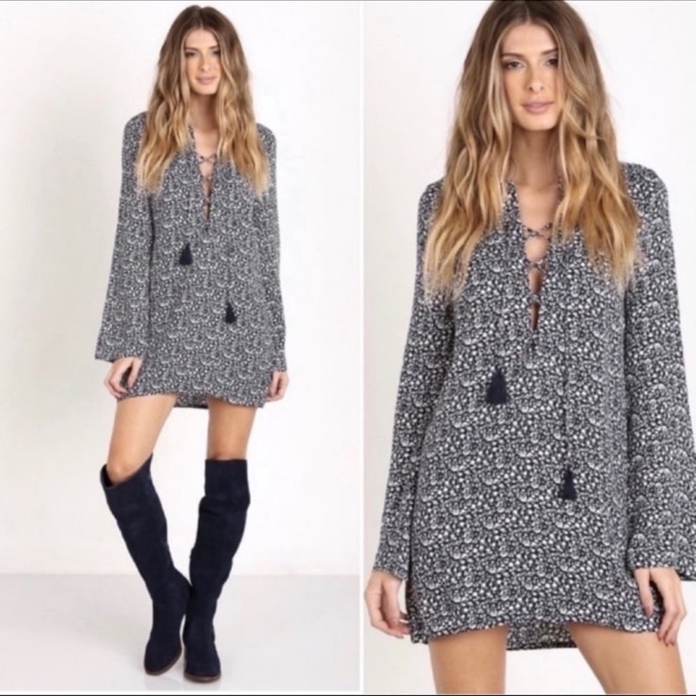 Faithfull the Brand Black and White Long Sleeve Dress XS